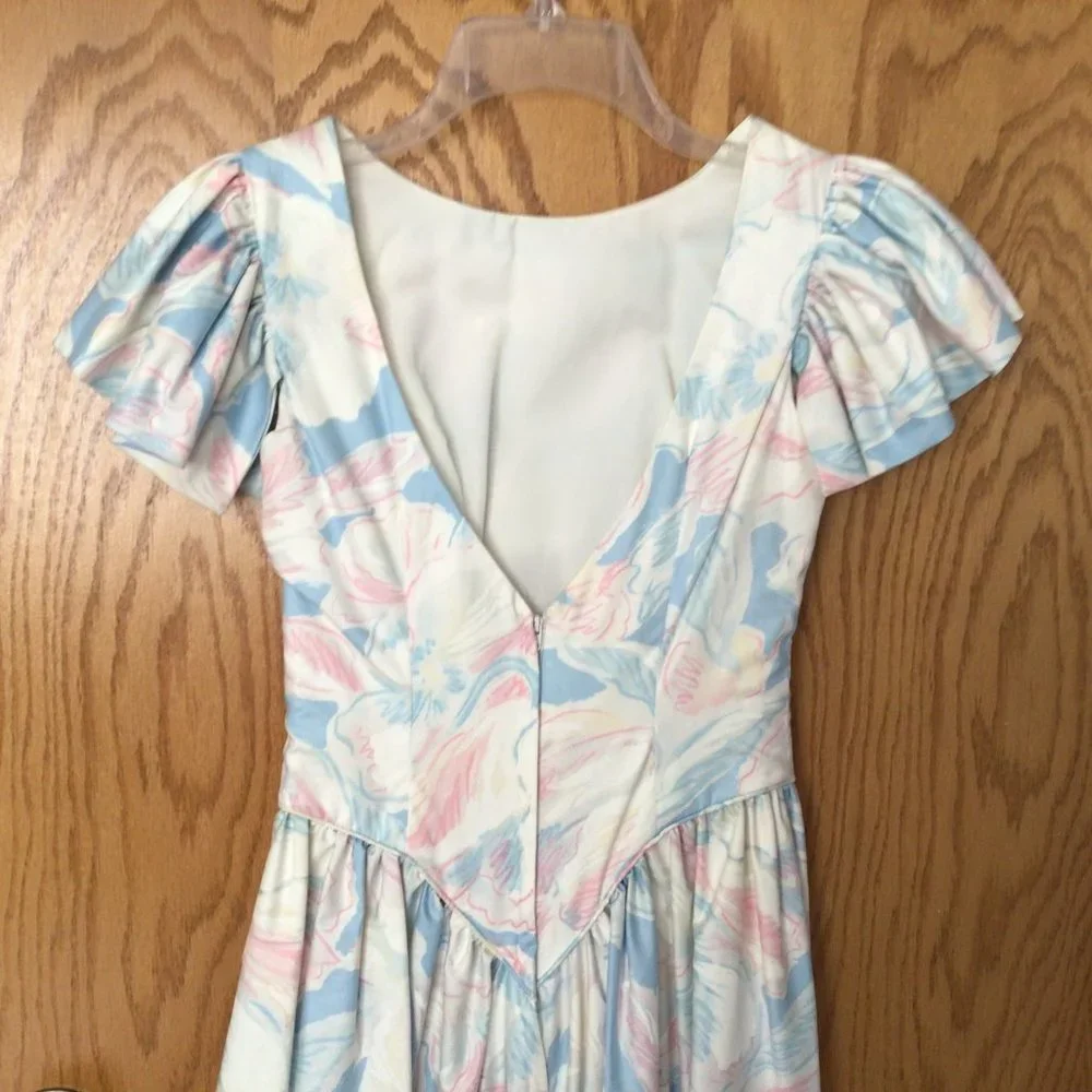 Custom made dress; pastel blue, pink, white, cream floral - Picture 9 of 10
